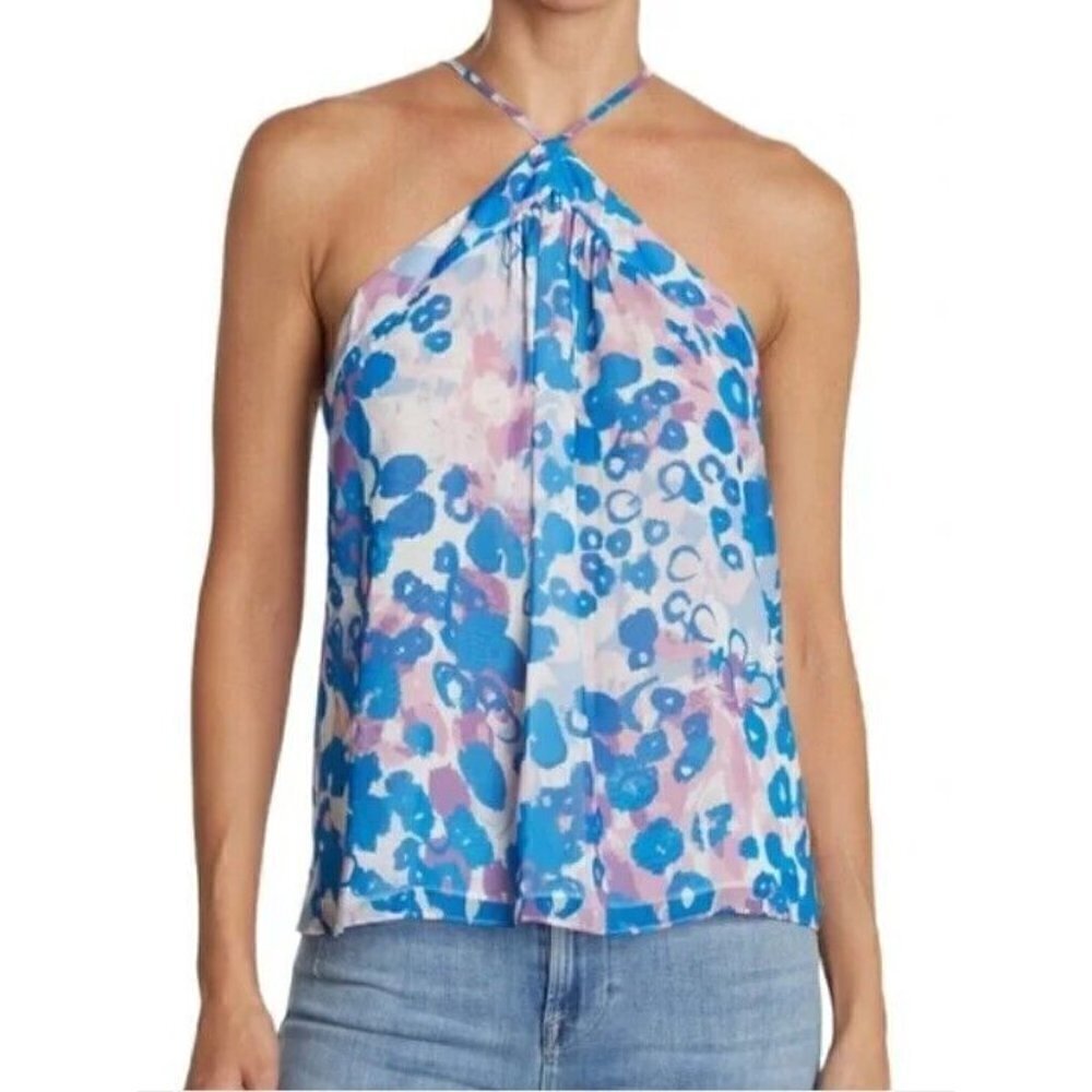 New Ramy Brook Belinda Halter Blouse Womens M Periwinkle Blue Belinda